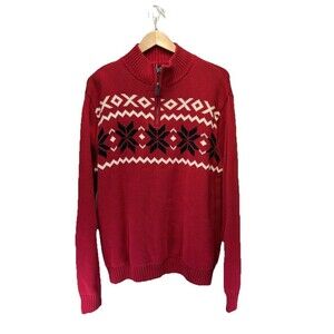 Chaps Sagamore Red Cotton Quarter Zip Sweater Men’s XL Mock Neck Pullover Knit